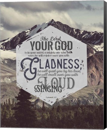 Framed Zephaniah 3:17 The Lord Your God (Mountains) Print