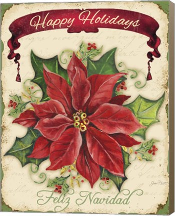Framed Happy Holidays - Pointsettia Print