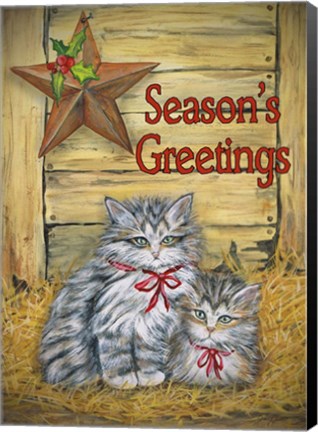 Framed Cats in Barn - Seasons Greetings Print
