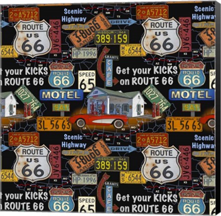 Framed Route 66 -  Black I Print