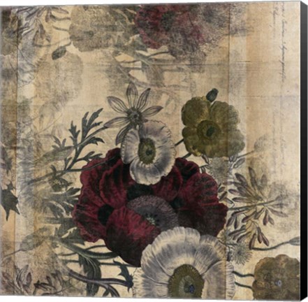 Framed Floral Collage Burgandy Bloom Print
