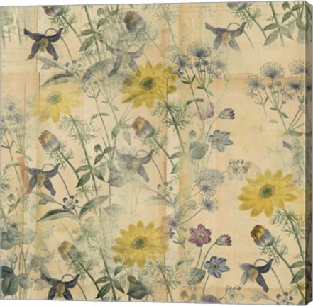 Framed Floral Collage Layered Papers Print