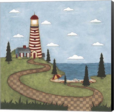 Framed Red And White Lighthouse Print