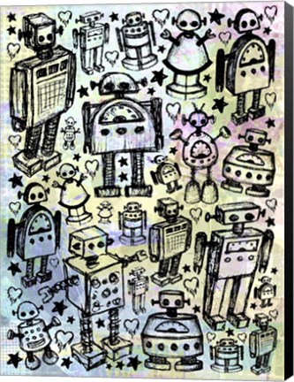 Framed Robot Crowd Color Print