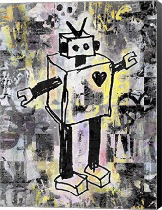 Framed Robot Graffiti Color Print