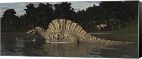 Framed Spinosaurus Hunting For Fish In A Lake Print