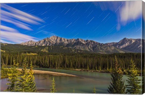 Framed Star trails above the Front Ranges in Banff National Park, Alberta, Canada Print