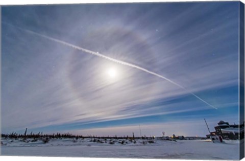 Framed Ice crystal Lunar Halo around the Gibbous Moon Print