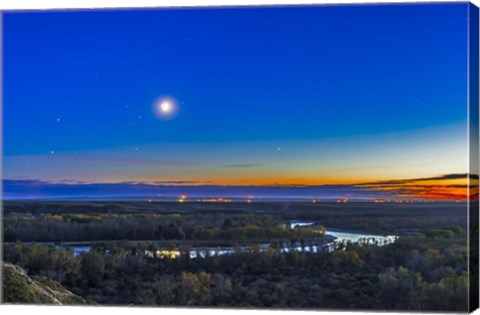 Framed Moon with Antares, Mars and Saturn over Bow River in Alberta, Canada Print