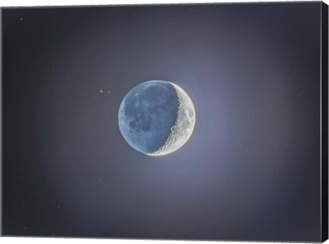 Framed Crescent moon with Earthshine Print