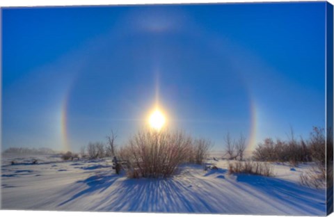 Framed High dynamic range photo of sundogs and a solar halo around the Sun Print