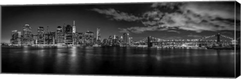 Framed Illuminated skylines at the waterfront, Manhattan Print