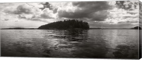 Framed Island in the Pacific Ocean against cloudy sky, San Juan Islands, Washington State Print