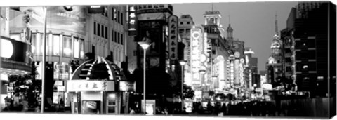 Framed Signboards in a street lit up at dusk, Nanjing Road, Shanghai, China Print