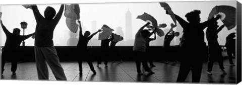 Framed Morning Exercise, The Bund, Shanghai, China BW Print