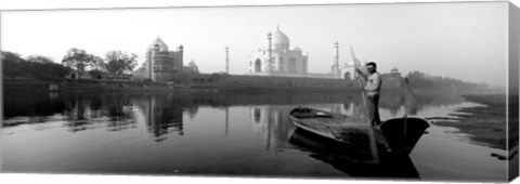 Framed Reflection of a mausoleum in a river, Taj Mahal, India Print