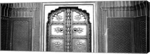 Framed Close-up of a closed door of a palace, Jaipur City Palace, Jaipur, Rajasthan, India BW Print