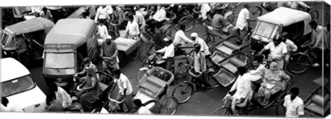 Framed High angle view of traffic on the street, Old Delhi, Delhi, India BW Print