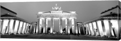 Framed Low angle view of a gate lit up at dusk, Brandenburg Gate, Berlin, Germany BW Print