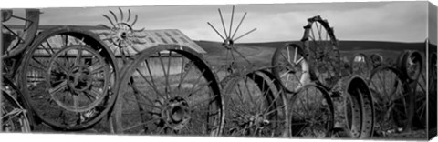 Framed Old barn with a fence made of wheels, Palouse, Whitman County, Washington State Print