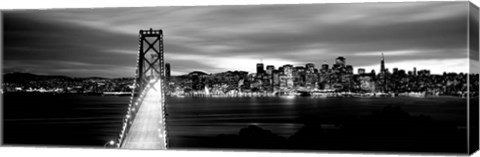 Framed Bridge lit up at dusk, Bay Bridge, San Francisco, California Print