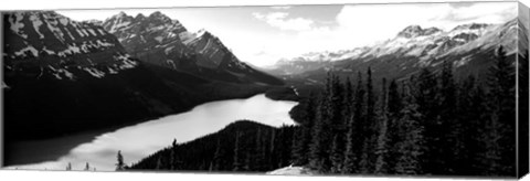 Framed Mountain range at the lakeside, Banff National Park, Alberta, Canada BW Print