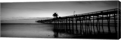 Framed Silhouette of a pier, San Clemente Pier, Los Angeles County, California BW Print