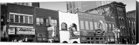 Framed Neon signs on buildings, Nashville, Tennessee BW Print