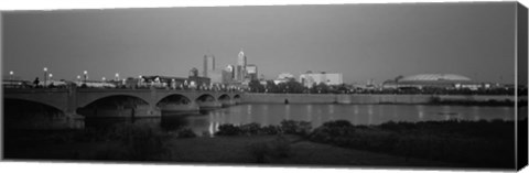 Framed Bridge over a river with skyscrapers in the background, White River, Indianapolis, Indiana Print