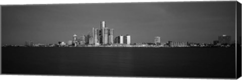 Framed Buildings at waterfront, Detroit, Michigan Print