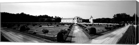 Framed Formal garden in front of a castle, Chateau De Chenonceaux, Loire Valley, France Print