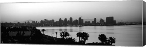 Framed Silhouette of buildings at the waterfront, San Diego, San Diego Bay, California Print