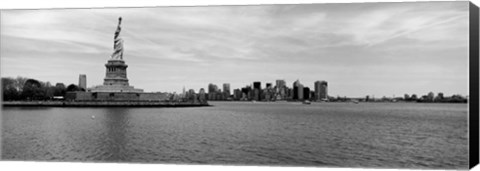 Framed Statue Of Liberty with Manhattan skyline in the background, Ellis Island Print