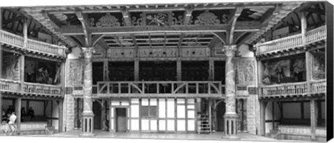 Framed Interiors of a stage theater, Globe Theatre, London, England BW Print