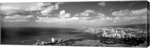 Framed Skyscrapers at the waterfront, Honolulu, Oahu, Hawaii Islands Print