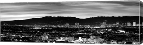 Framed High angle view of a city at dusk, Culver City, Santa Monica Mountains, California Print