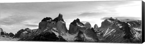 Framed Snowcapped mountain range, Paine Massif, Torres del Paine National Park, Patagonia, Chile Print