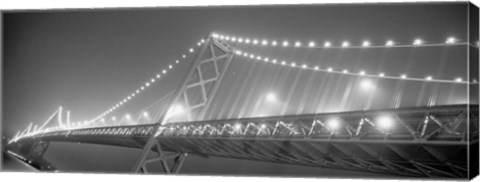 Framed Suspension bridge lit up at night, Bay Bridge, San Francisco, California Print