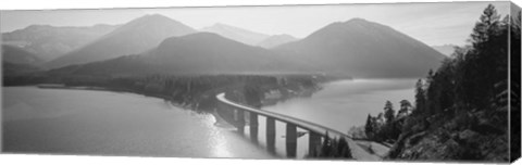 Framed Bridge Over Sylvenstein Lake, Bavaria, Germany BW Print