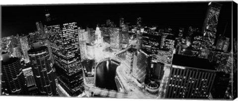 Framed Illinois, Chicago, Chicago River, High angle view of the city at night Print