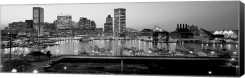 Framed Inner Harbor, Baltimore, Maryland BW Print