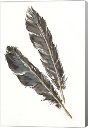 Framed Gold Feathers III on White Print