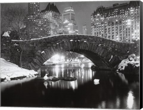 Framed Snowfall In Central Park Print
