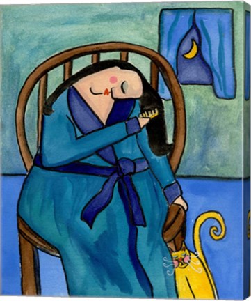 Framed Big Diva Combing Her Hair At Midnight Print