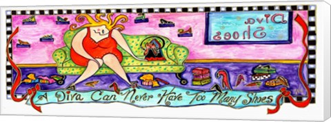 Framed Big Diva Never Too Many Shoes Print
