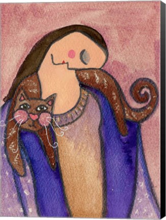Framed Big Diva With Cat On Shoulders Print