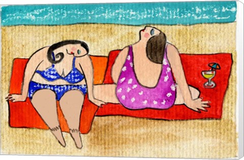 Framed Big Divas Lounging On The Beach Print