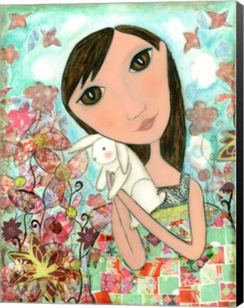 Framed Big Eyed Bunny Girl Print