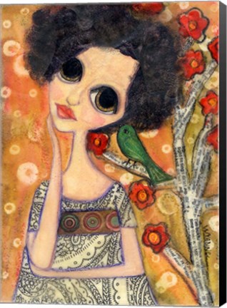 Framed Big Eyed Girl A Birdy Told Me Print