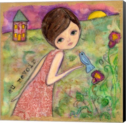 Framed Big Eyed Girl Au Revoir Print